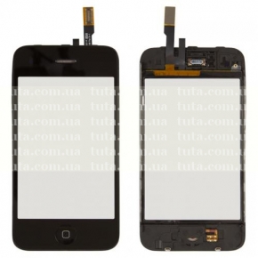 Сенсорный экран (тачскрин) для Apple Iphone 3G с рамкой и кнопкой Home, черный